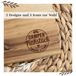 Frühstücksbrettchen aus Holz "Camper Frühstück" – personalisiert mit Name – Camping Geschenk – 6 Motive zur Auswahl KSP-FB-CAMP-K16209