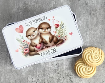 Keksdose Geschenkdose Valentinstag Otter, Geschenkidee, Blechdose , Süßigkeitendose, Gebäckdose, Geschenkverpackung