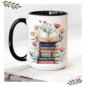 Personalized Books Mug | Printed on Both Sides | Coffee Mug for Bookworms | Gift for Book Lovers image 1