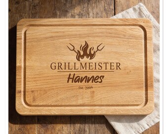 Personalisiertes Schneidebrett Grillmeister – Geschenk für Männer mit Name – BBQ Brett Holz – Vatertag Geschenk Papa – Grill Geschenk