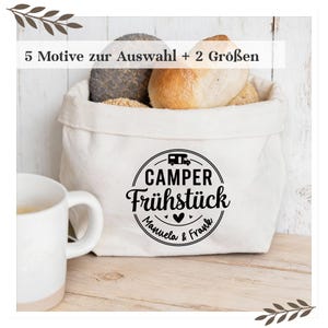 Personalisierter Camping Brötchenkorb "Camperfrühstück" mit Wunschnamen