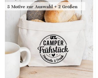 Personalisierter Camping Brötchenkorb "Camperfrühstück" mit Wunschnamen