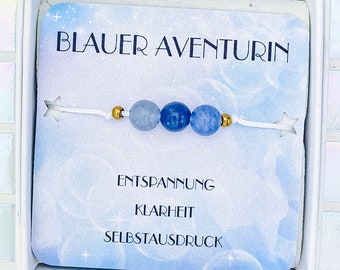 echtes blauer Aventurin Edelstein Armband, Perlenarmband blau, Heilstein Armband mit Bedeutung, Gelassenheit Kommunikation Selbstvertrauen