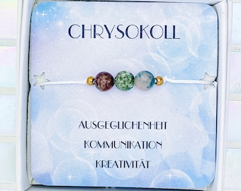 echtes Chrysokoll Edelstein Armband, Perlenarmband türkisgrün, Heilstein Armband mit Bedeutung, Ausgeglichenheit Intuition , Kraftstein