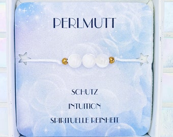 echtes Perlmutt Armband, Perlenarmband schimmernd weiß, Heilstein Armband mit Bedeutung, Reinheit Intuition Emotionaler Ausgleich