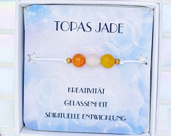 echtes Topas-Jade Edelstein Armband, Perlenarmband orange gelb, Heilstein Armband mit Bedeutung, Weisheit Gelassenheit Schutz, Kraftstein