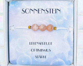 echtes Sonnenstein Edelstein Armband, Perlenarmband schimmernd orange, Heilstein Armband mit Bedeutung, Freude Optimismus Selbstbestimmung