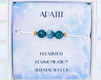 echtes Apatit Edelstein Armband, Perlenarmband blau, Heilstein Armband mit Bedeutung, Inspiration Motivation Selbstverwirklichung Kraftstein