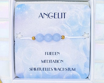 echtes Angelit Edelstein Armband, Perlenarmband himmelblau, Heilstein Armband mit Bedeutung, Frieden Kommunikation spirituelle Verbindung