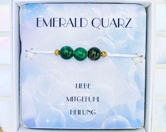 echtes Emerald Quarz Edelstein Armband, Smaragdquarz Perlenarmband grün, Heilstein Armband mit Bedeutung, Kreativität Harmonie Wohlstand