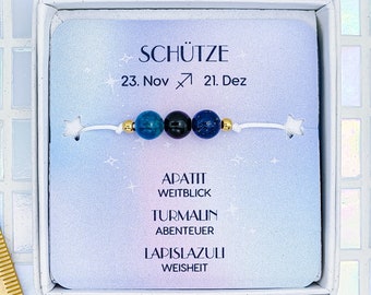 Schütze Armband - Sternzeichen Schmuck - Lapislazuli - Apatit - Turmalin - Geburtsstein November Dezember - Edelstein Armband - Astrologie