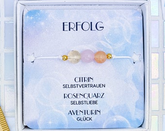 Citrin Rosenquarz Aventurin Edelstein Armband - Armband mit Bedeutung - Spirituelle Geschenke - Glücksbringer Heilstein Armband - Wasserfest