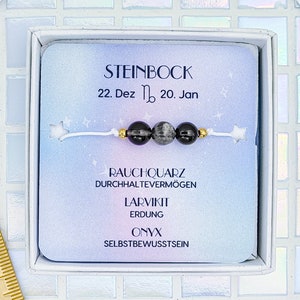 Steinbock Armband Sternzeichen Schmuck Onyx Rauchquarz Larvikit Geburtsstein Dezember Januar Edelstein Armband Astrologie image 1