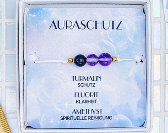 Turmalin Fluorit Amethyst Edelstein Armband - Armband mit Bedeutung - Spirituelle Geschenke - Glücksbringer Heilstein Armband - Wasserfest