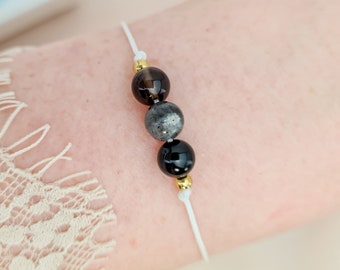 Steinbock Armband - Sternzeichen Schmuck - Onyx - Rauchquarz - Larvikit - Geburtsstein Dezember Januar - Edelstein Armband - Astrologie