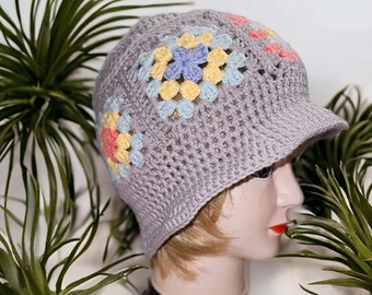 Crochet grey bucket hat for summer