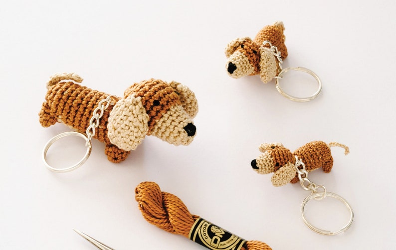 Sausage Dog Keychain Crochet Puppy in your Pocket Miniature image 0