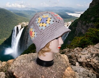 Crochet grey bucket hat for summer