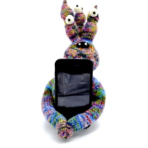 Spooktacular Monster Knitted Smartphone Holder,  Monster Phone Stand, Handmade Mobile Monster Gift, Cell Phone pillow