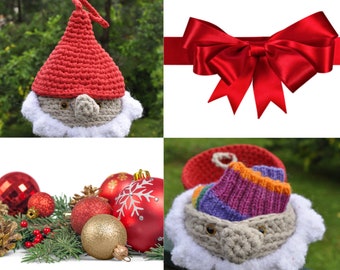 Crochet gnome, festive candy basket, handmade gnome gift for kids or adults, stocking stuffers, holiday gift for crochet gnome lover