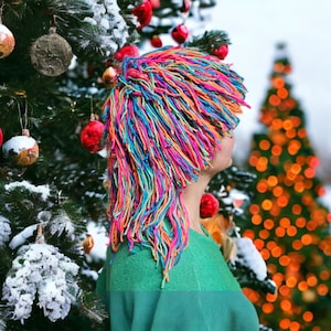 yarn wig,colorful beanie wig for circus party or 
birthday fun