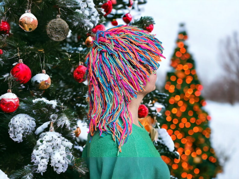 yarn wig,colorful beanie wig for circus party or 
birthday fun