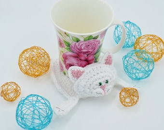 White Crochet Coaster crafted by Cat Lady  White cat coffee coasters, Crochet animal, crochet cat coasters set, gift for a cat lover