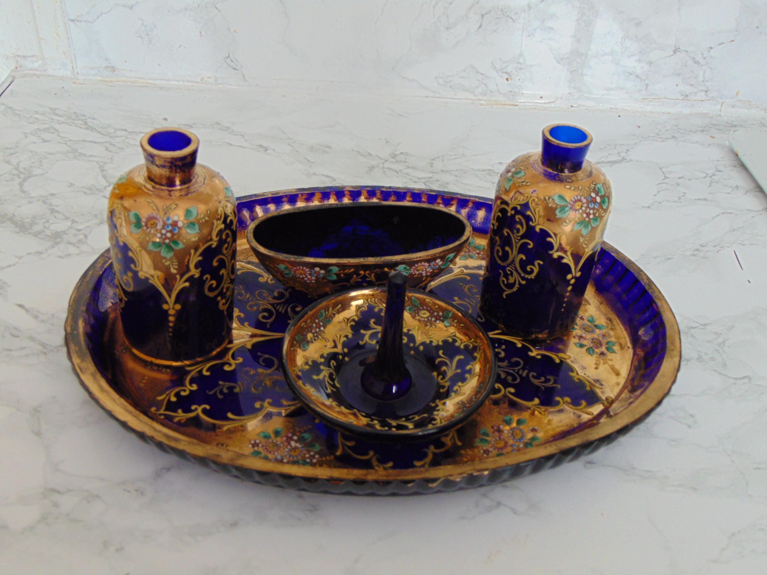 blue glass dressing table set Trays A-line V Neck Full/Long poplin shop slip pads keep the SELECT SIZE:M