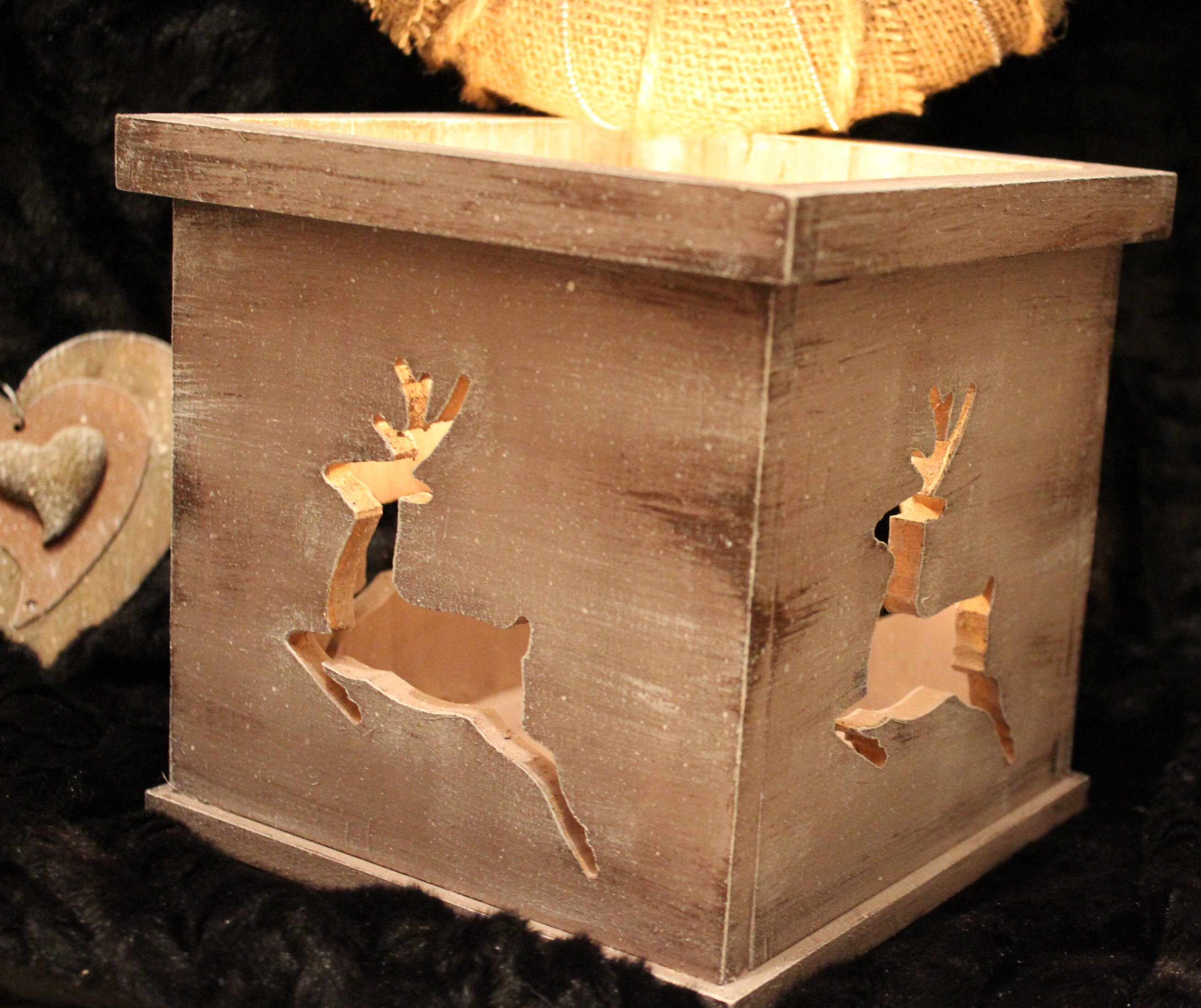 Wooden deer lantern Candle holder Reindeer decor Primitive Etsy