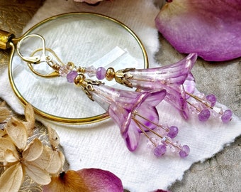 Orchid shimmer color mix fairy flower earrings, lucite flower earrings, hand painted, choose your stainless steel hooks