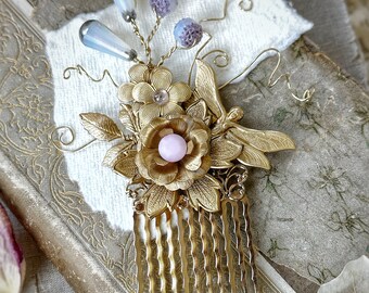 Victorian fairytale nature fairy hair comb, enchanting hair accent, ooak