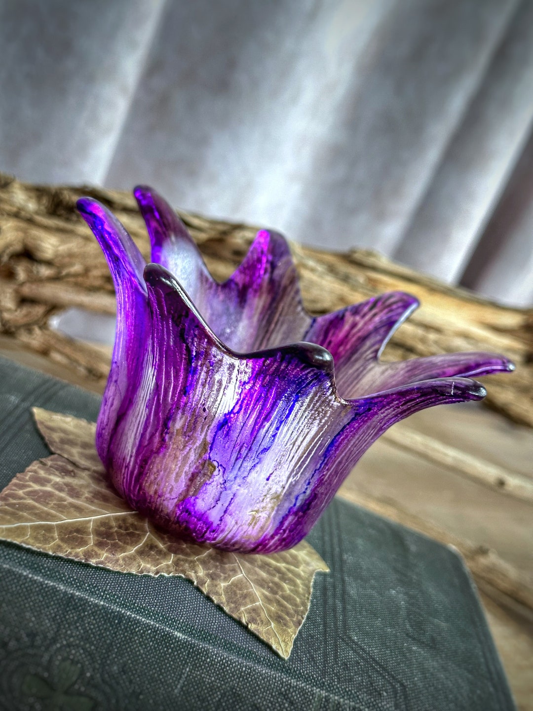 PURPLE LILY Hand Painted Glass Lily Flower Led Candle Light Etsy