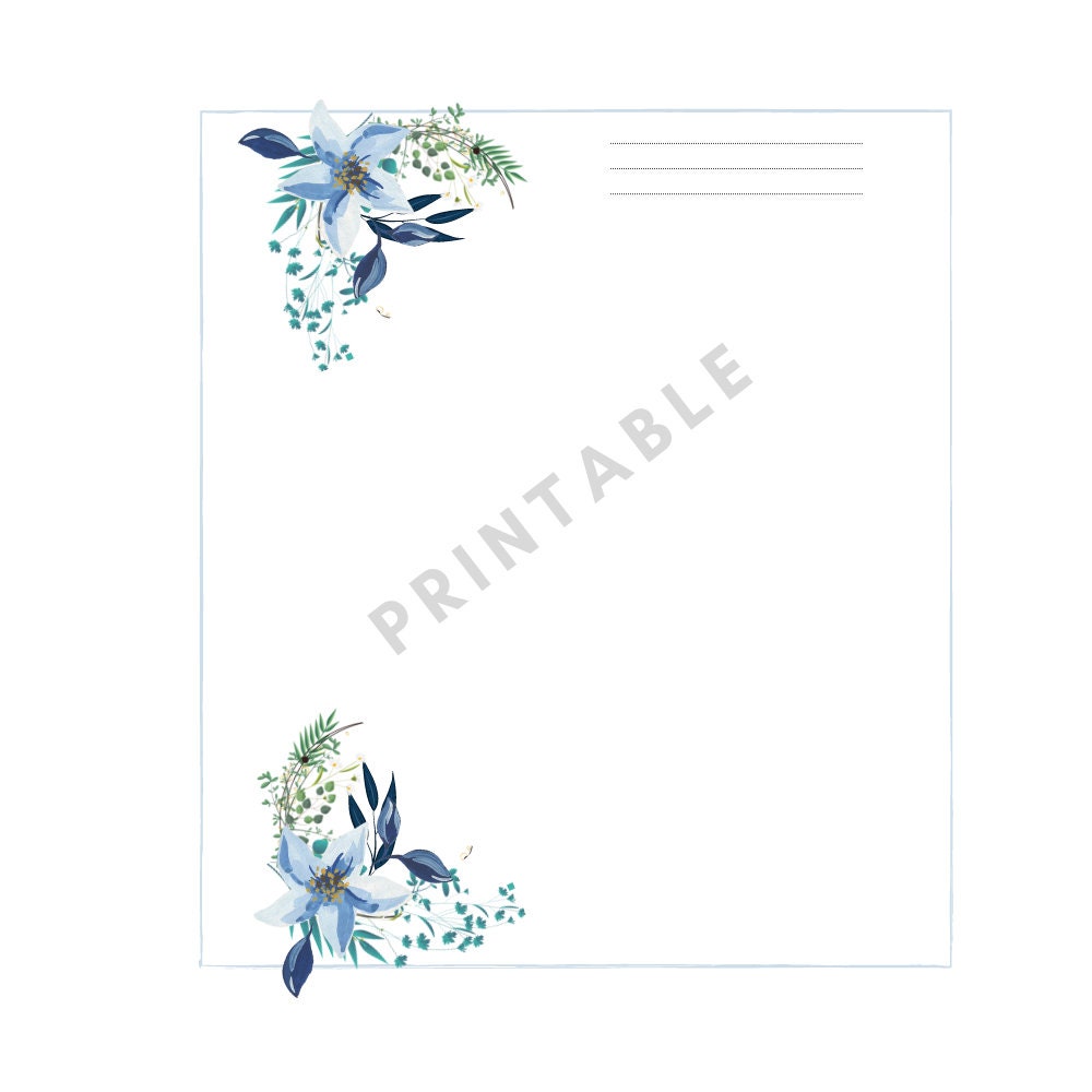 JW Letter Writing Stationery 2 Edge Blue Floral Letter Write Etsy