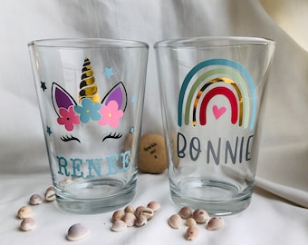 Personalised glass - rainbow - unicorn - love - gift - children - birthday girl - party