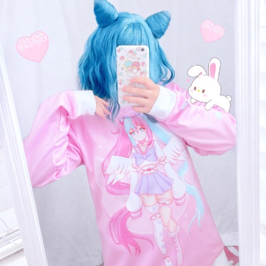 Steampunk Pastel Goth Yami Kawaii Anime Girl Creepy Menhera Tie-Dye Long  Sleeve Shirt