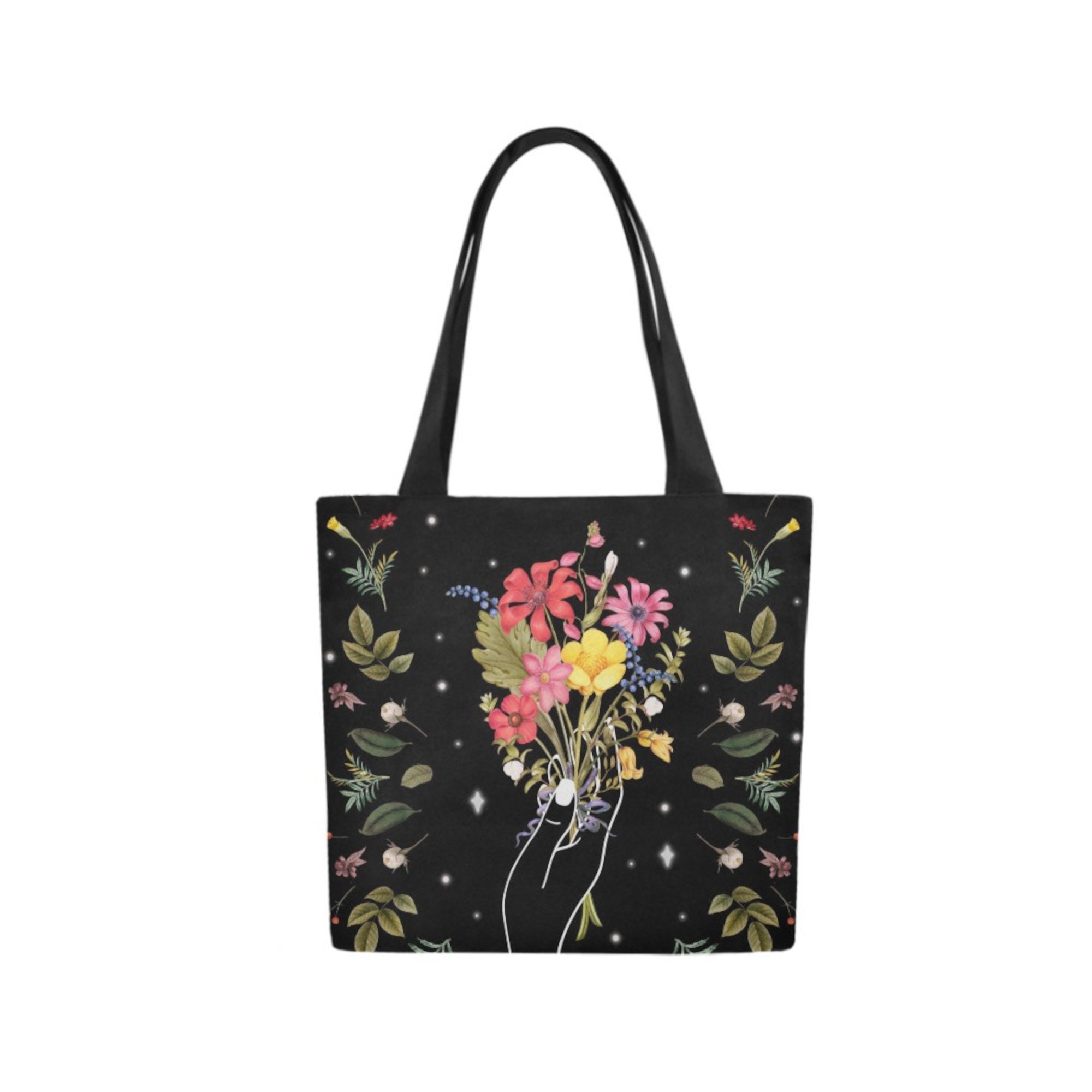Cottagecore Forest Tote Bag Boho Dark Flowers Shoulder Bag - Etsy