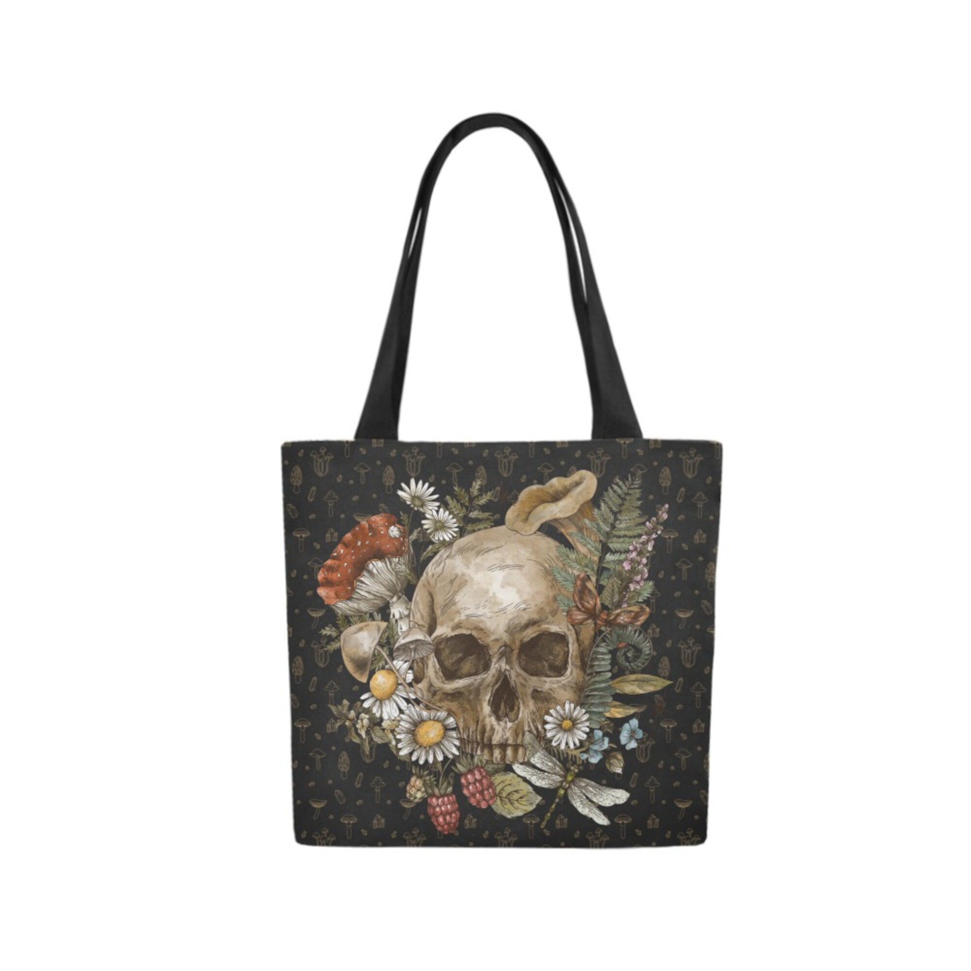 Cottagecore Skull Tote Bag Boho Dark Flowers Shoulder Bag - Etsy