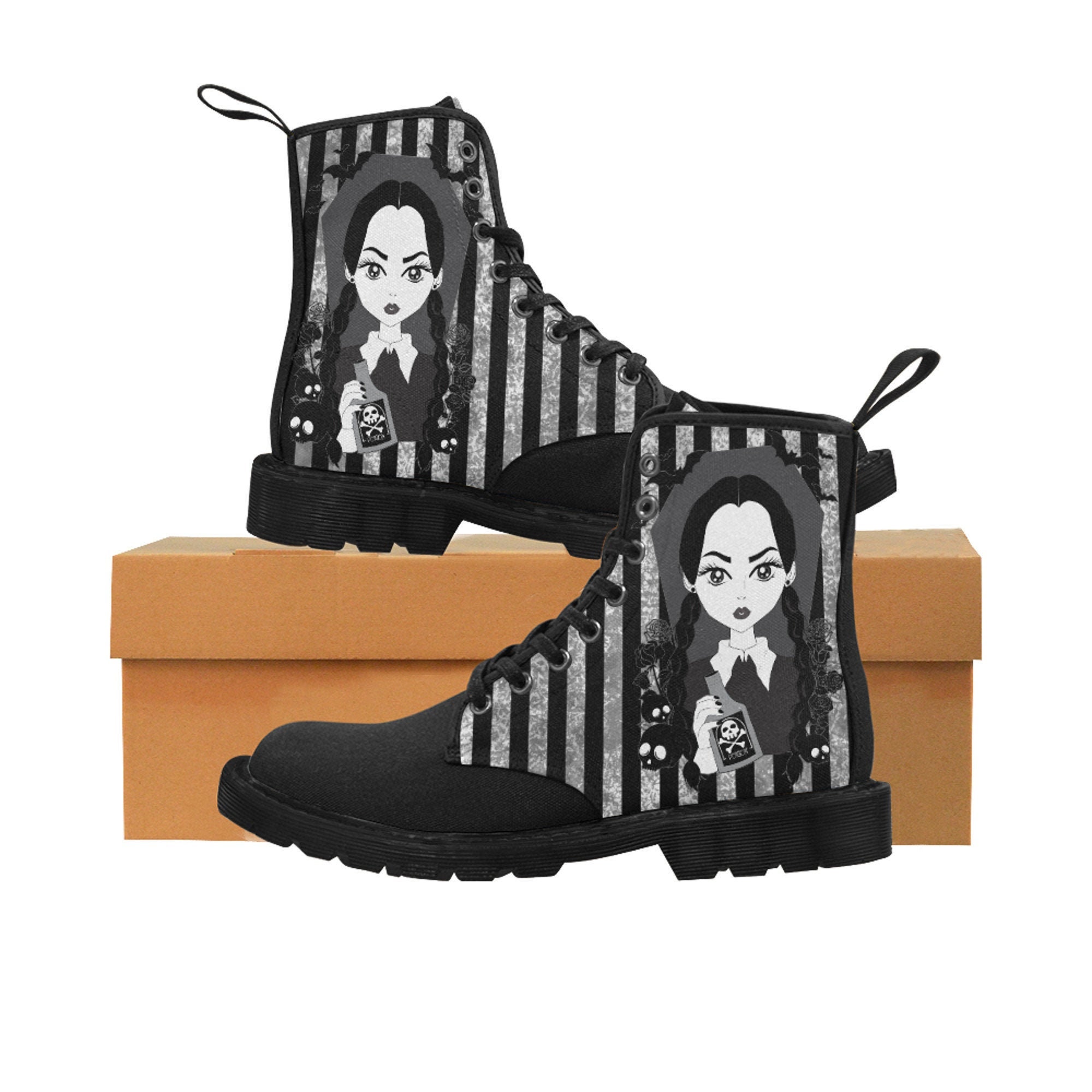 Goth Boots Black Gothic Shoes Wednesday Addams Boots Etsy