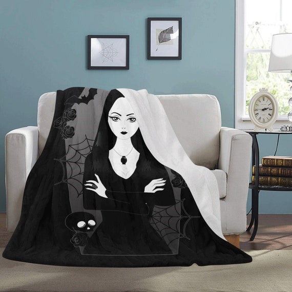 Morticia Addams - Gothic home decor - Gothic bedding - Addams Family Fleece Blanket In Black - Goth decor - Spooky home decor