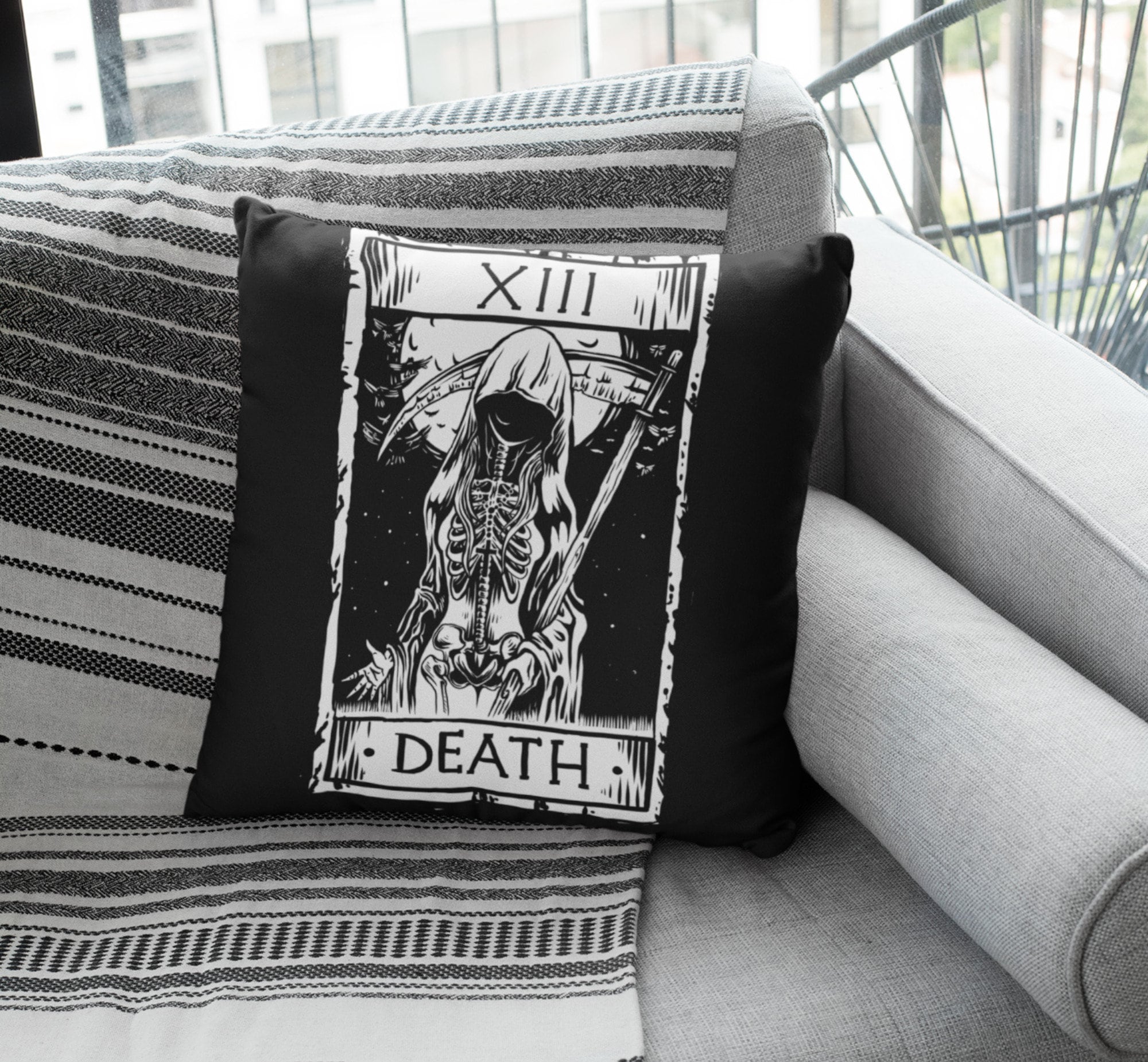 Horror Night Goth - Black and White,Red | Throw Pillow