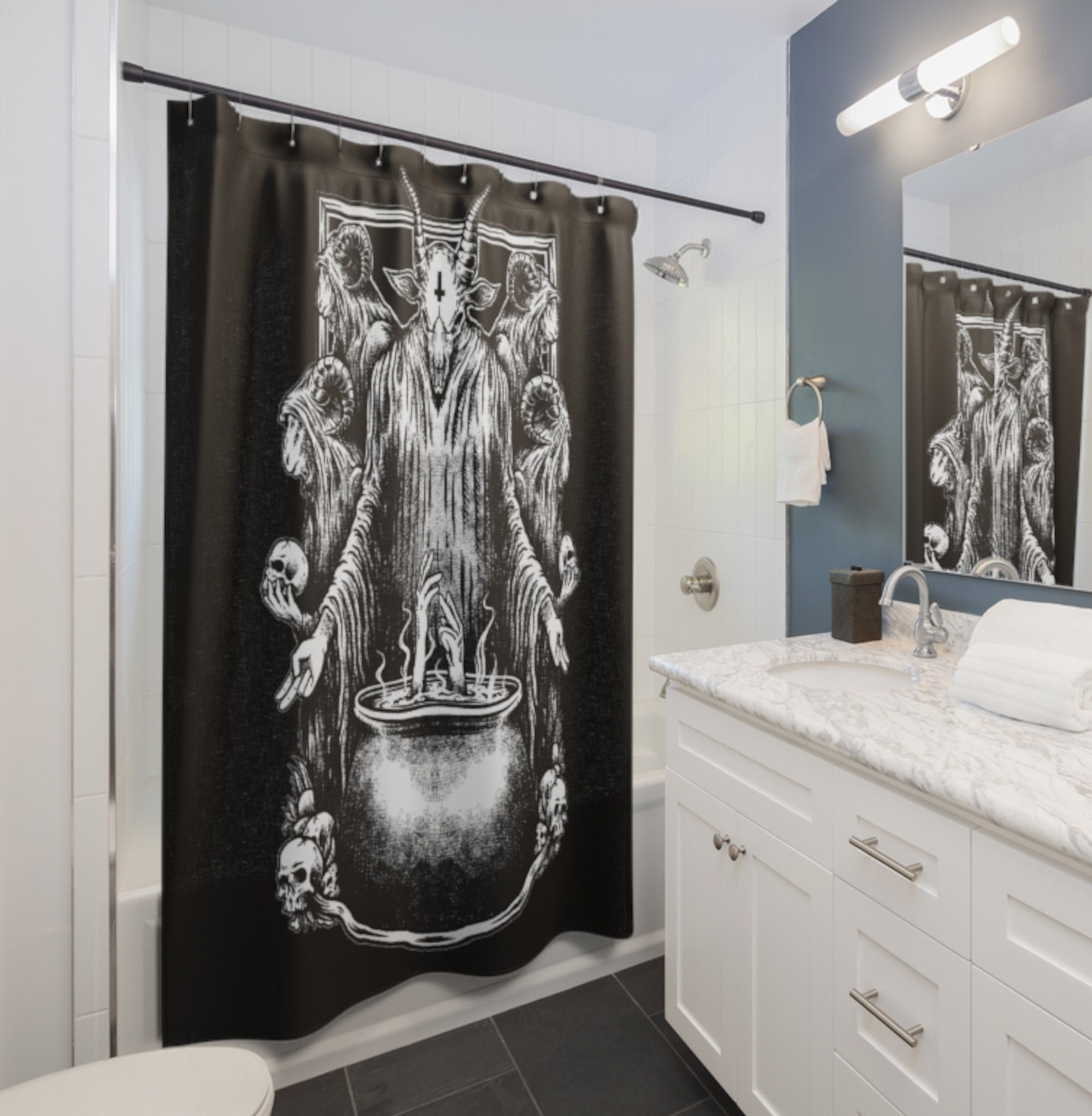 Gothic Shower Curtain Gothic home decor Baphomet Shower Etsy