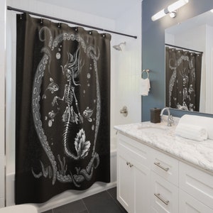 Tree Roots Gothic Theme Bathroom Goth Decor Black and White Decor Heavy Metal Tree Roots Shower Curtain Halloween Decorations