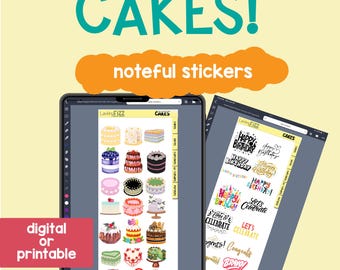 Cakes - NOTEFUL & GOODNOTES Planner Stickers Packs- Journaling - pre-cropped  - Digital Planning