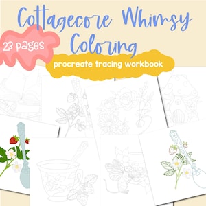 Procreate Cottagecore Whimsy Tracing or Coloring Workbook for iPads and Tablets