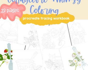Procreate Cottagecore Whimsy Tracing or Coloring Workbook for iPads and Tablets