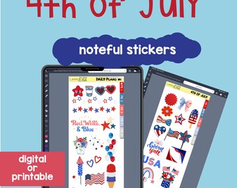 4th of July - NOTEFUL & GOODNOTES Planner Stickers- Journaling - pre-cropped  - Digital Planning