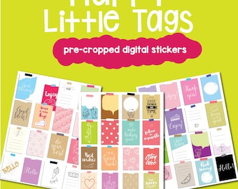 48 Happy Little Tags- Noteful AND Goodnotes Planner Stickers- Journaling - PRE-CROPPED  - Digital Planning