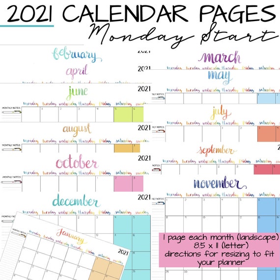 Happy Planner Calendar Pages for DIY Planners Letter Size Etsy