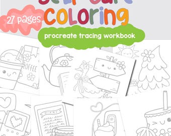 Procreate Self Care Plans Tracing or Coloring Workbook for iPads and Tablets