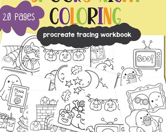 Procreate SPOOKY NIGHT Tracing or Coloring Workbook for iPads and Tablets